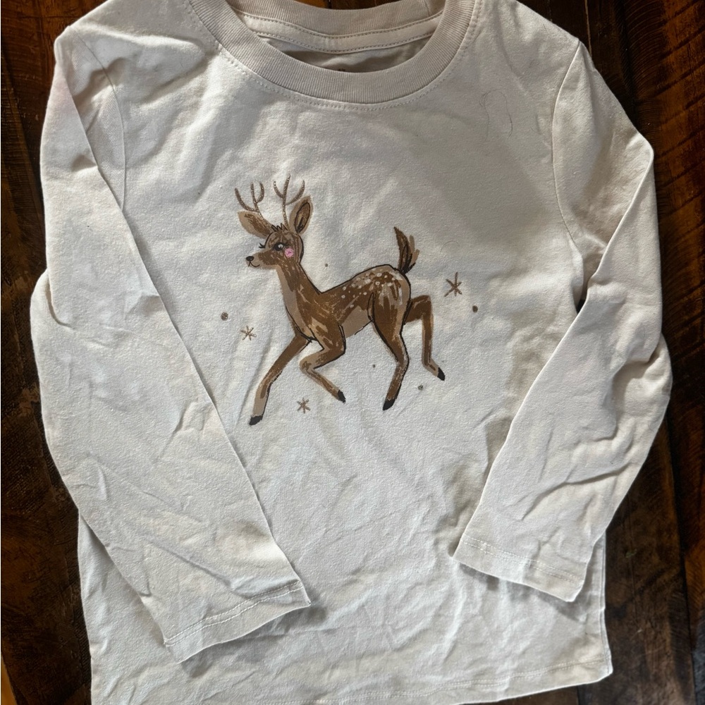 Cat & Jack White Long Sleeve Shirt with Deer Design